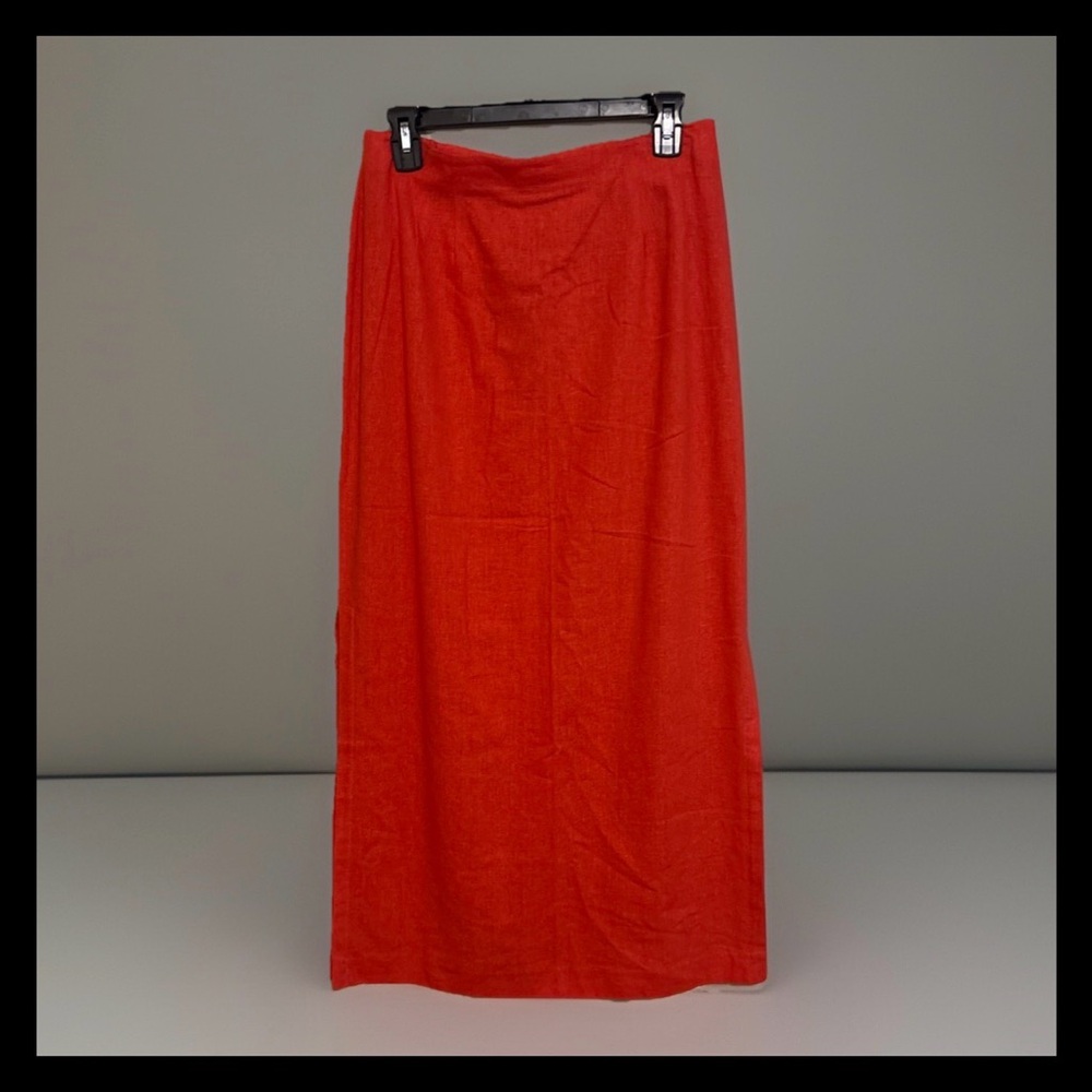 Collin Creek Vintage Linen Red/Orange Skirt Size 12 With Slit